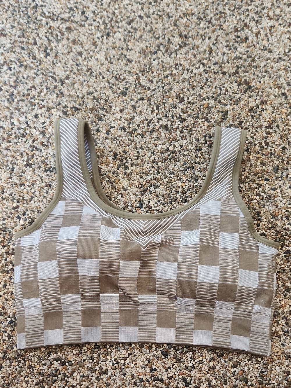 Neutral Checkered Sports Bra Top, Size XL